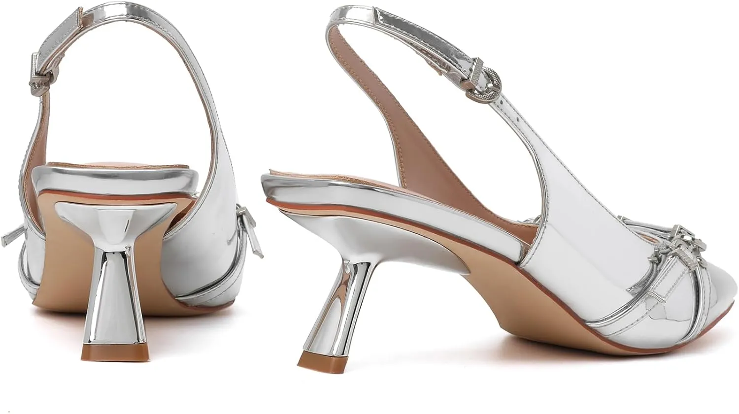 Mostrin Kitten Heels for Women Pointed Toe Pumps Patent Leather Low Heel Slingback Heels with Buckle Dress Shoes for Dating Party Working