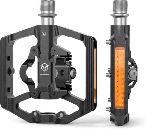 Mountain Bike Pedals with Reflector- Dual Function Plat & Clipless Pedals, Bicycle Pedal 9/16”Compatible with SPD - 3 Sealed Bearings Bicycle Platform Mountain Pedals