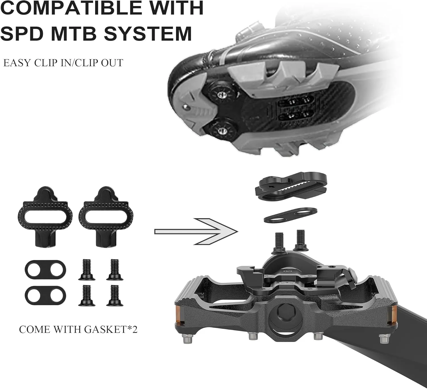 Mountain Bike Pedals with Reflector- Dual Function Plat & Clipless Pedals, Bicycle Pedal 9/16”Compatible with SPD - 3 Sealed Bearings Bicycle Platform Mountain Pedals