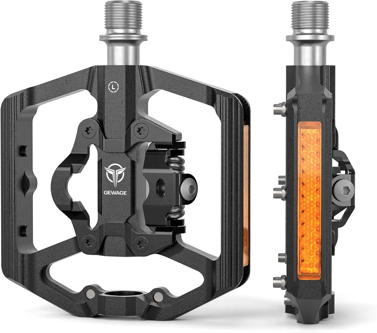 Mountain Bike Pedals with Reflector- Dual Function Plat & Clipless Pedals, Bicycle Pedal 9/16”Compatible with SPD - 3 Sealed Bearings Bicycle Platform Mountain Pedals