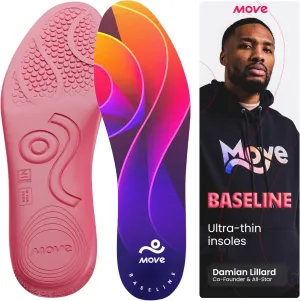 MOVE Baseline - All-Purpose Insoles - Sock Liner - Ultra Thin Shock Absorption - Maximum Freedom of Movement and Energy Return for Cleats, Shoes, Running, Basketball, Baseball (M14-14.5/WM15.5-16)