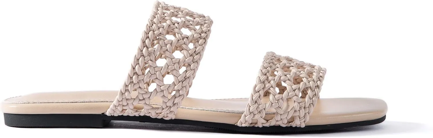 Mtzyoa Women's Sandals Casual Braided Dressy Summer Square Toe Quilted Flat Sandals