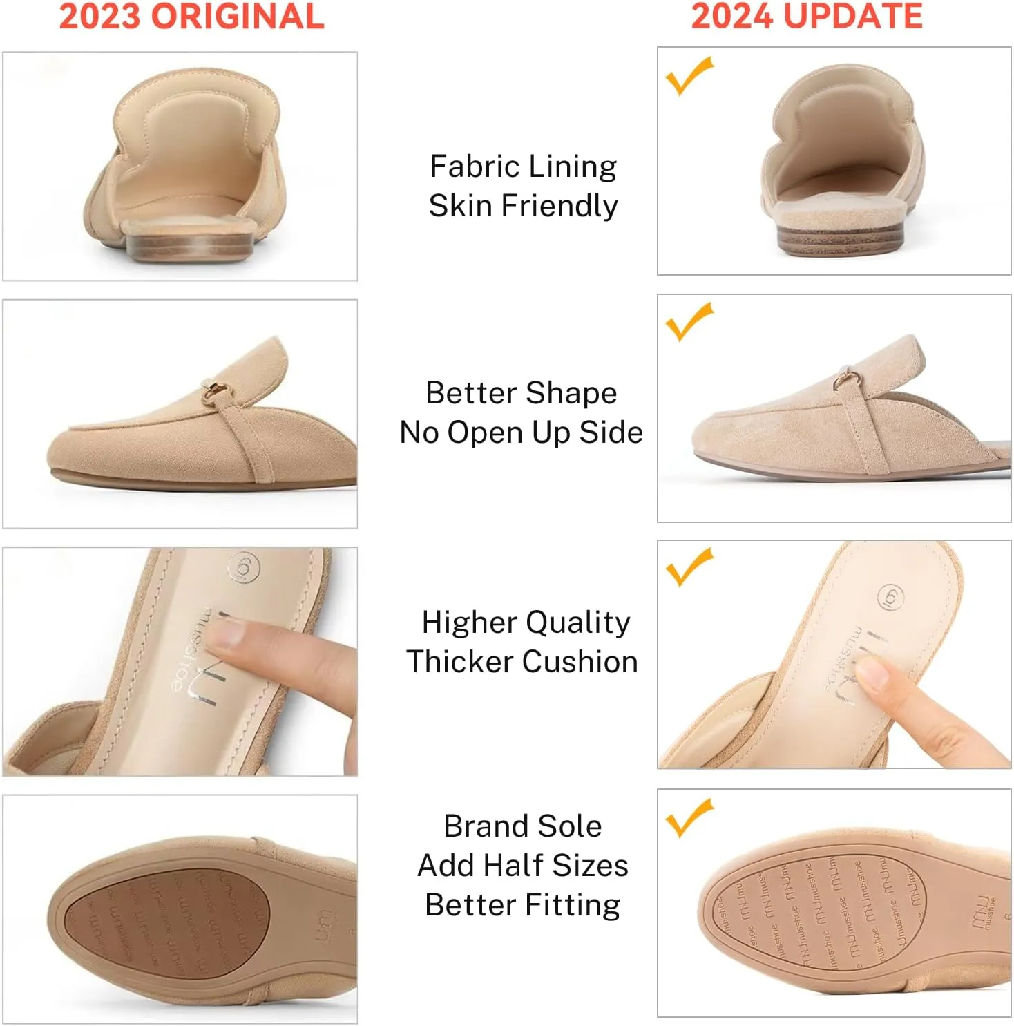 MUSSHOE Mules for Woman Buckle Flats Comfortable Slip on Women Mules Flats Shoes Backless Loafers