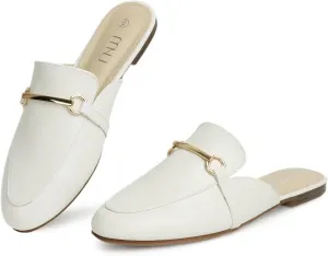 MUSSHOE Mules for Woman Buckle Flats Comfortable Slip on Women Mules Flats Shoes Backless Loafers