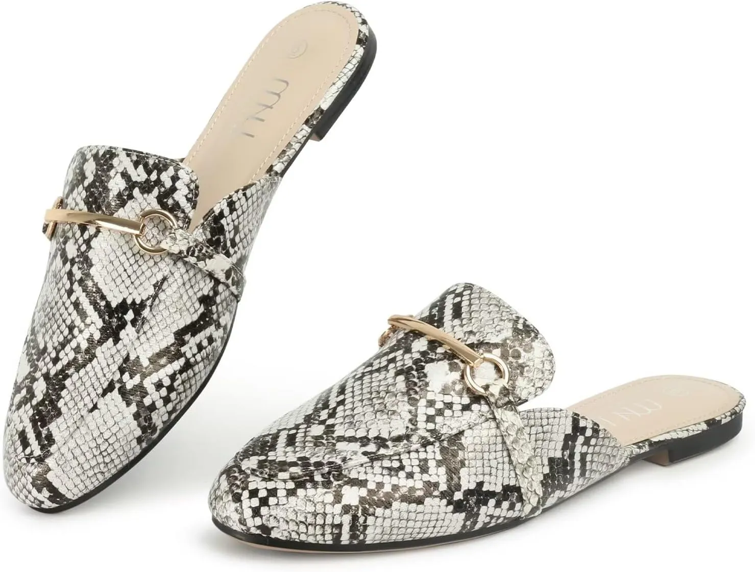 MUSSHOE Mules for Woman Buckle Flats Comfortable Slip on Women Mules Flats Shoes Backless Loafers