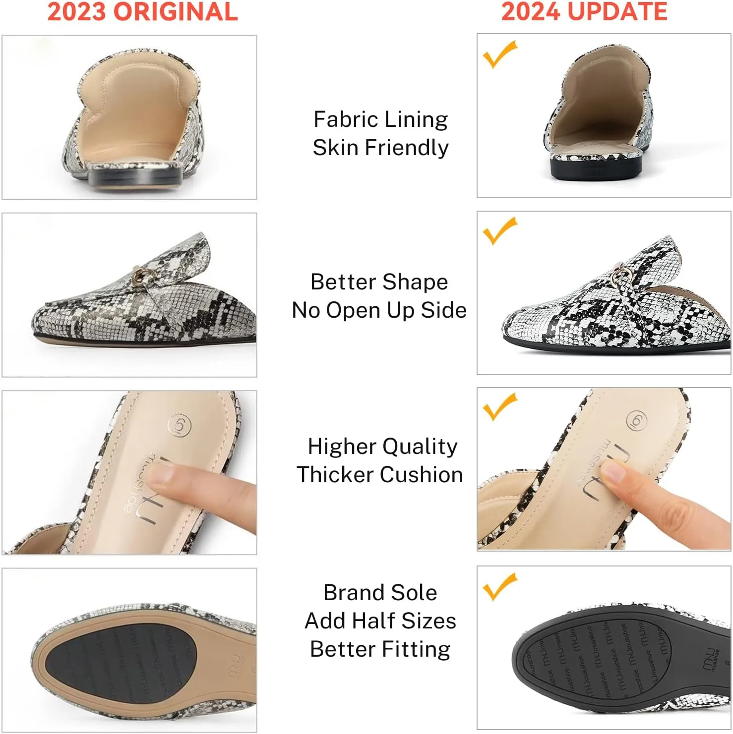 MUSSHOE Mules for Woman Buckle Flats Comfortable Slip on Women Mules Flats Shoes Backless Loafers