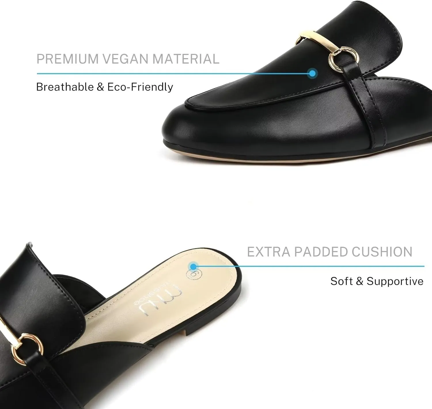 MUSSHOE Mules for Woman Buckle Flats Comfortable Slip on Women Mules Flats Shoes Backless Loafers