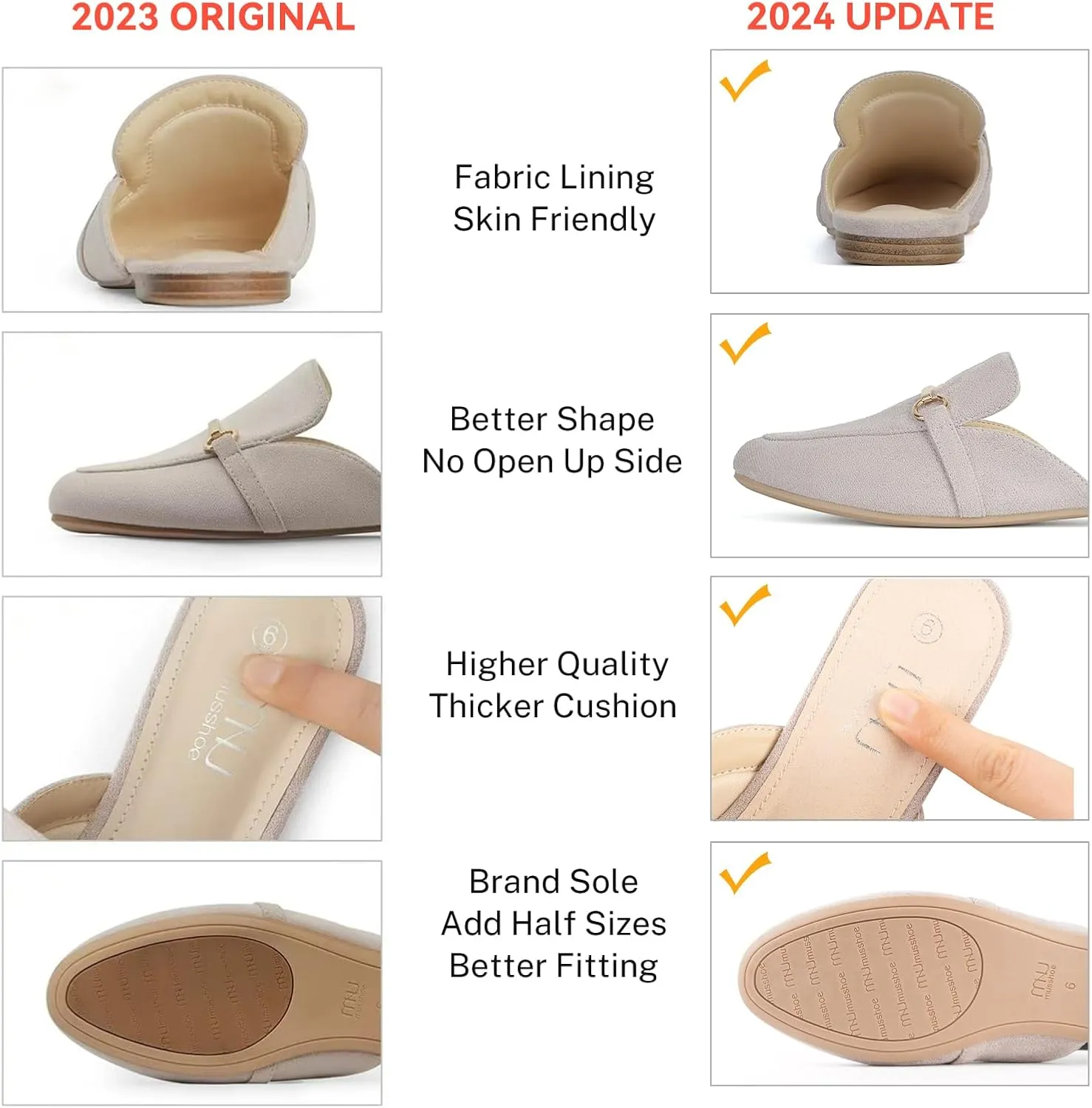 MUSSHOE Mules for Woman Buckle Flats Comfortable Slip on Women Mules Flats Shoes Backless Loafers