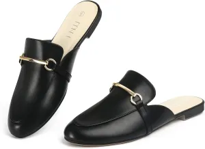 MUSSHOE Mules for Woman Buckle Flats Comfortable Slip on Women Mules Flats Shoes Backless Loafers