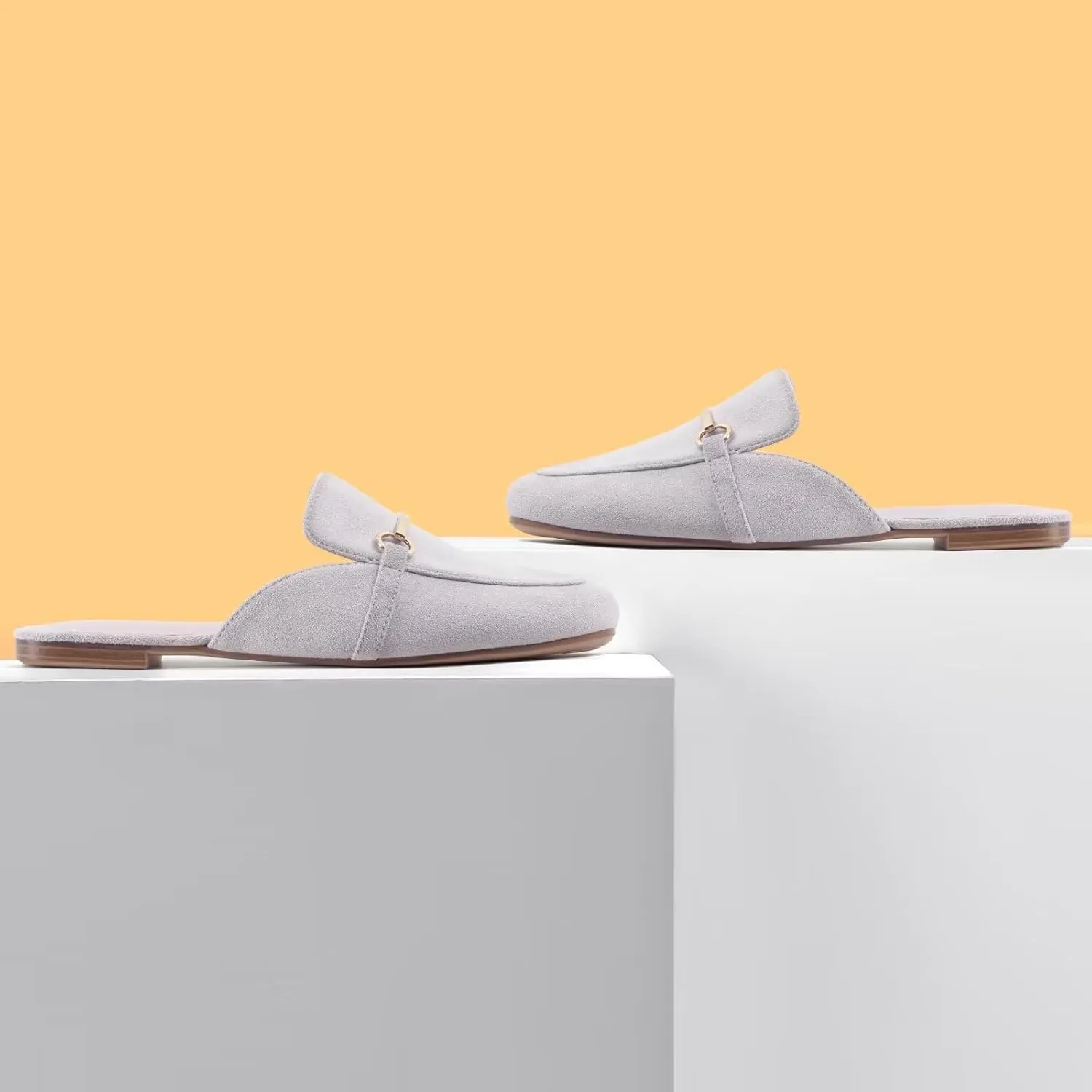 MUSSHOE Mules for Woman Buckle Flats Comfortable Slip on Women Mules Flats Shoes Backless Loafers
