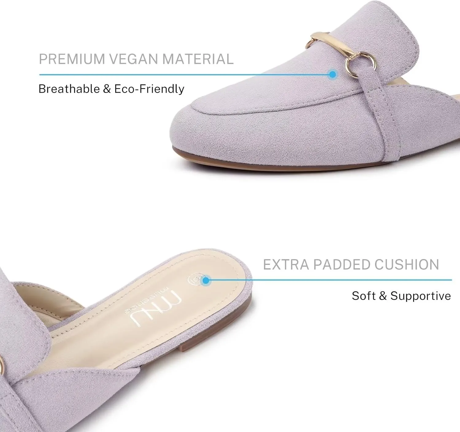 MUSSHOE Mules for Woman Buckle Flats Comfortable Slip on Women Mules Flats Shoes Backless Loafers