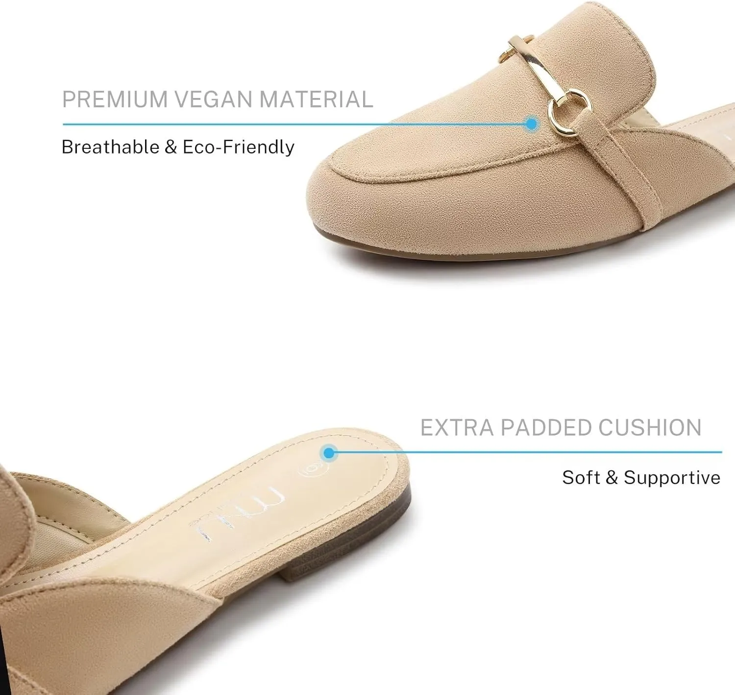 MUSSHOE Mules for Woman Buckle Flats Comfortable Slip on Women Mules Flats Shoes Backless Loafers