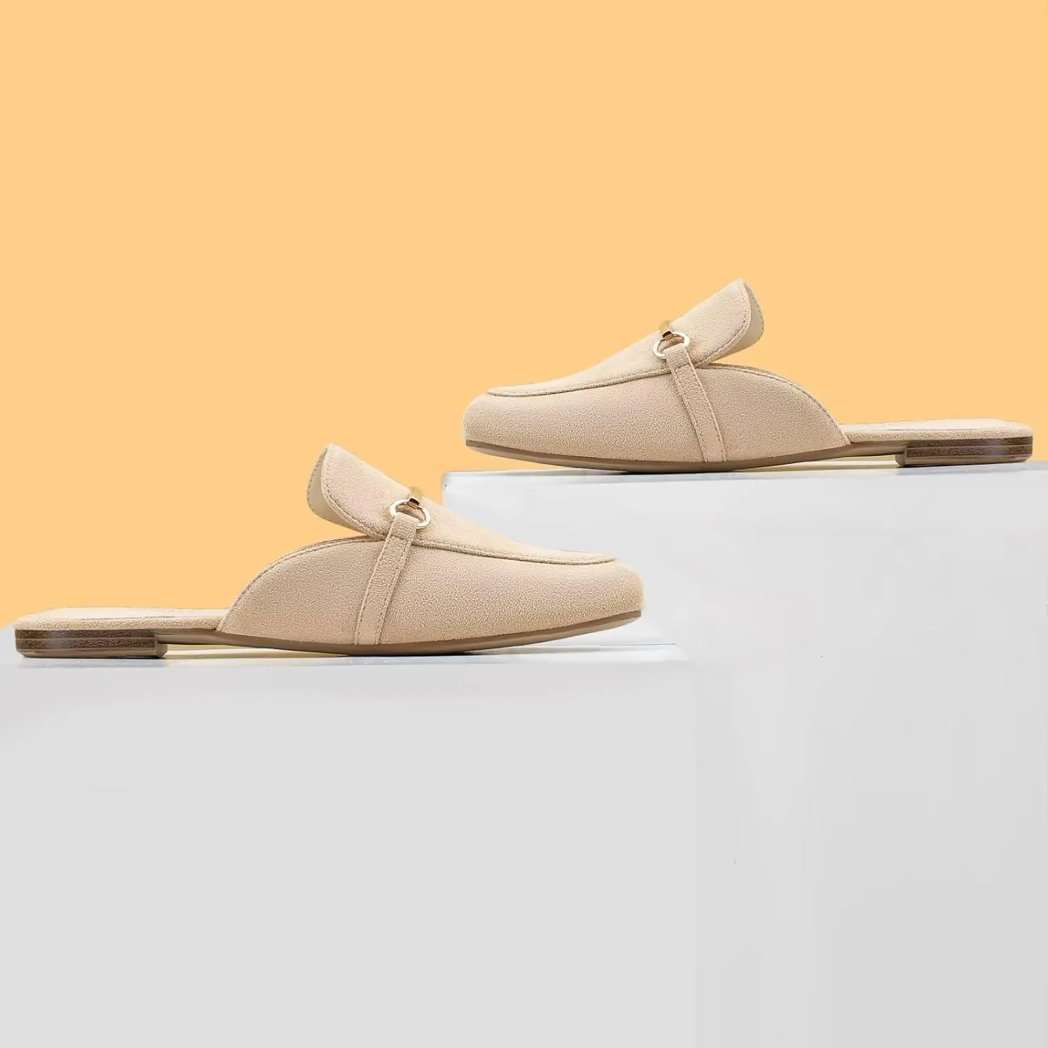 MUSSHOE Mules for Woman Buckle Flats Comfortable Slip on Women Mules Flats Shoes Backless Loafers