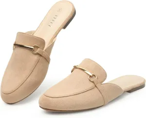 MUSSHOE Mules for Woman Buckle Flats Comfortable Slip on Women Mules Flats Shoes Backless Loafers