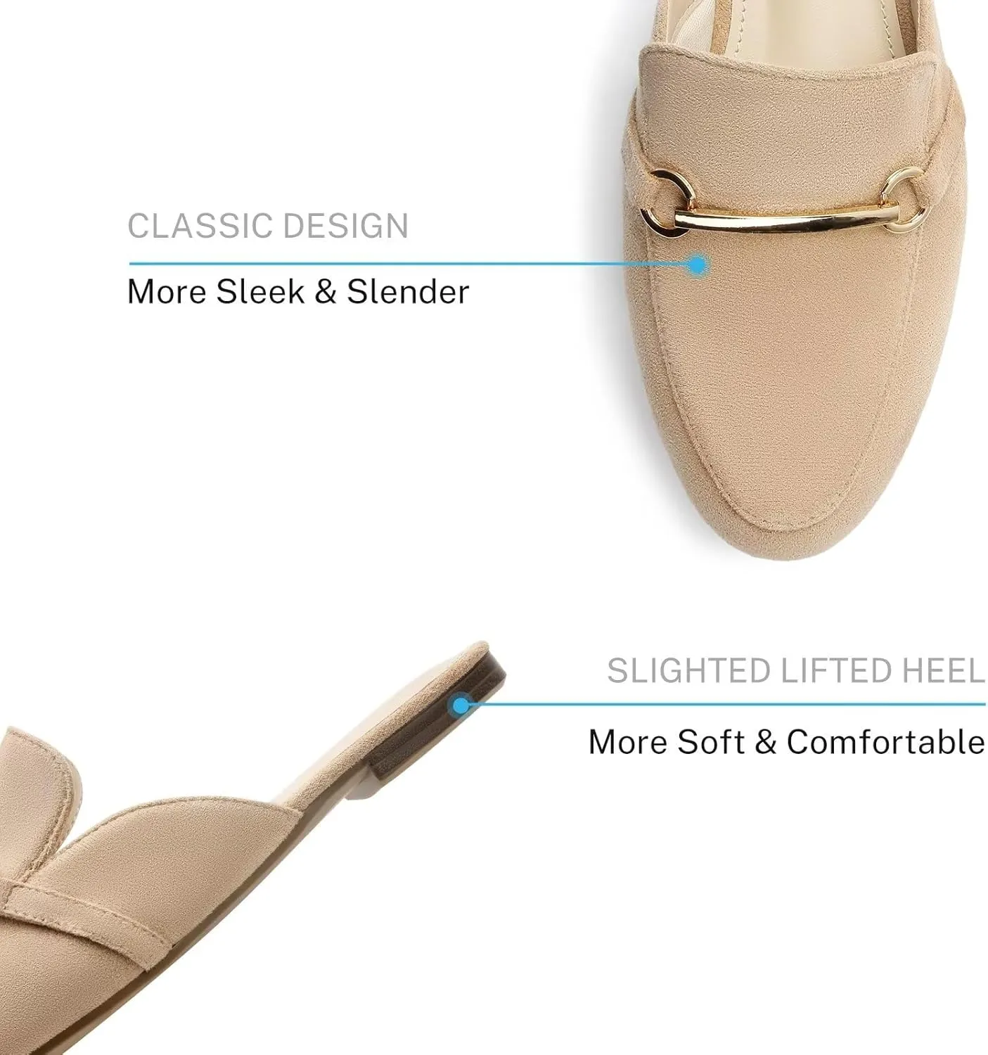 MUSSHOE Mules for Woman Buckle Flats Comfortable Slip on Women Mules Flats Shoes Backless Loafers