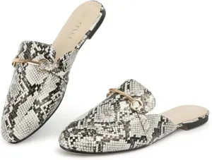 MUSSHOE Mules for Woman Buckle Flats Comfortable Slip on Women Mules Flats Shoes Backless Loafers