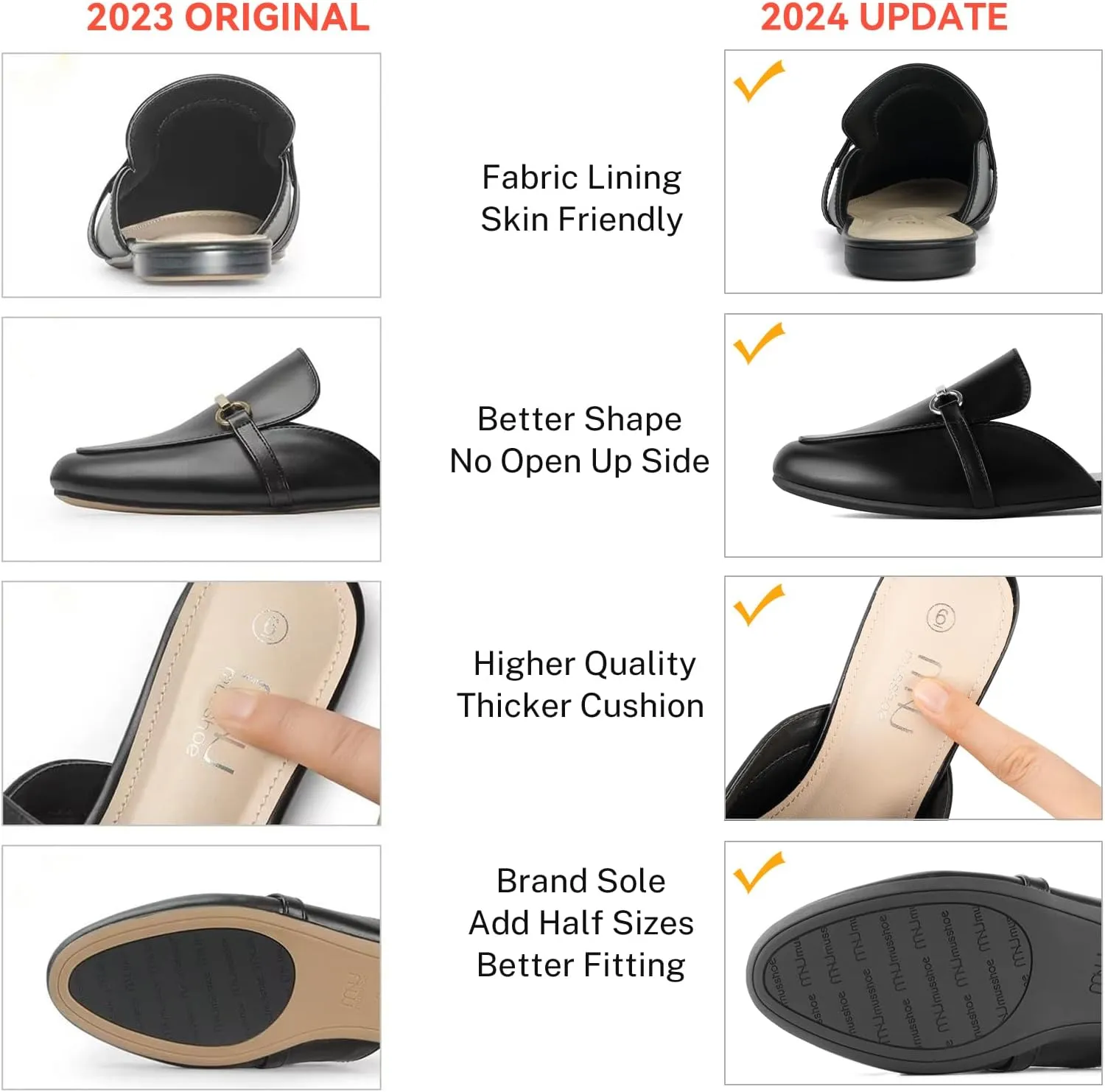 MUSSHOE Mules for Woman Buckle Flats Comfortable Slip on Women Mules Flats Shoes Backless Loafers