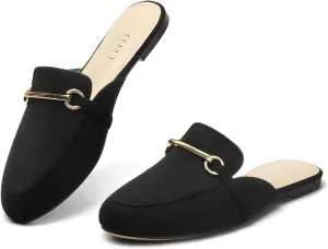 MUSSHOE Mules for Woman Buckle Flats Comfortable Slip on Women Mules Flats Shoes Backless Loafers