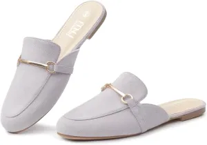 MUSSHOE Mules for Woman Buckle Flats Comfortable Slip on Women Mules Flats Shoes Backless Loafers