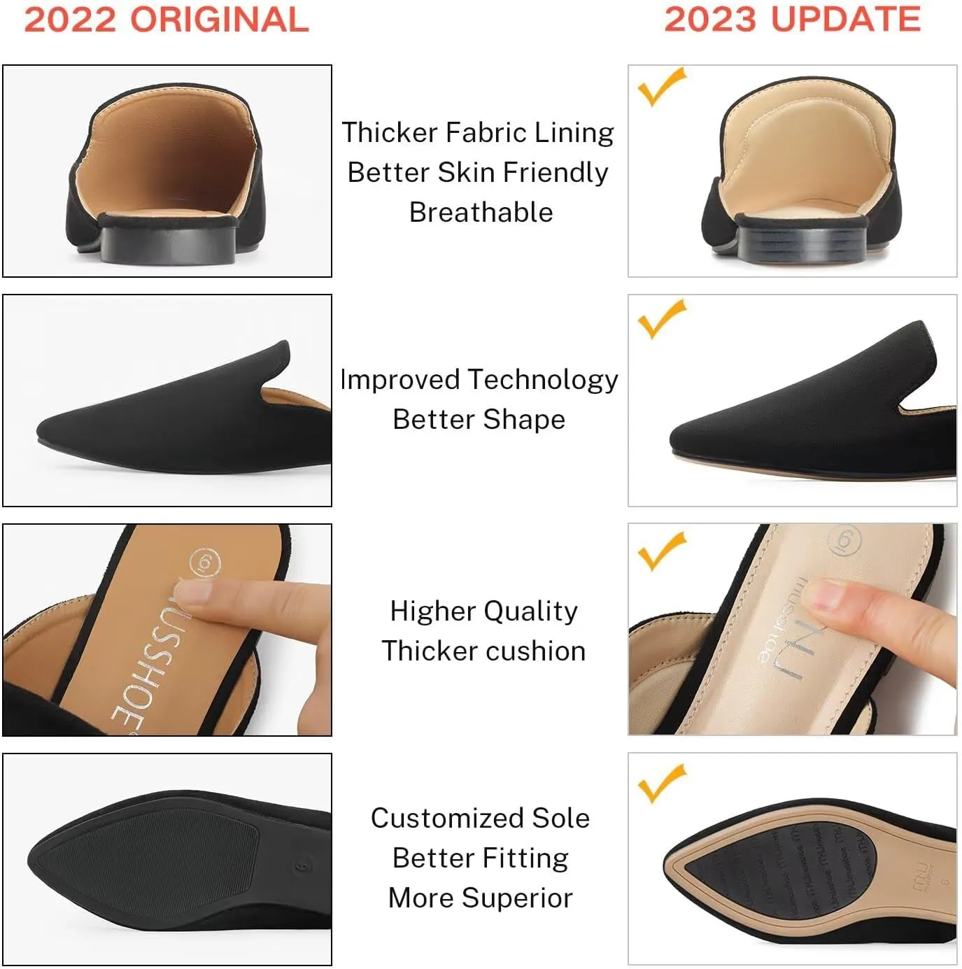 MUSSHOE Mules for Women Flats Comfortable Pointed Toe Women Mules