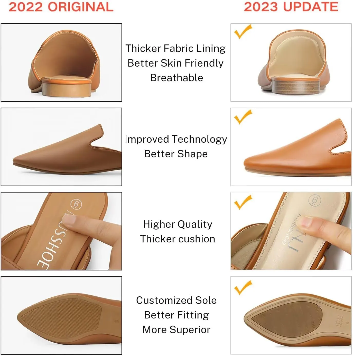 MUSSHOE Mules for Women Flats Comfortable Pointed Toe Women Mules