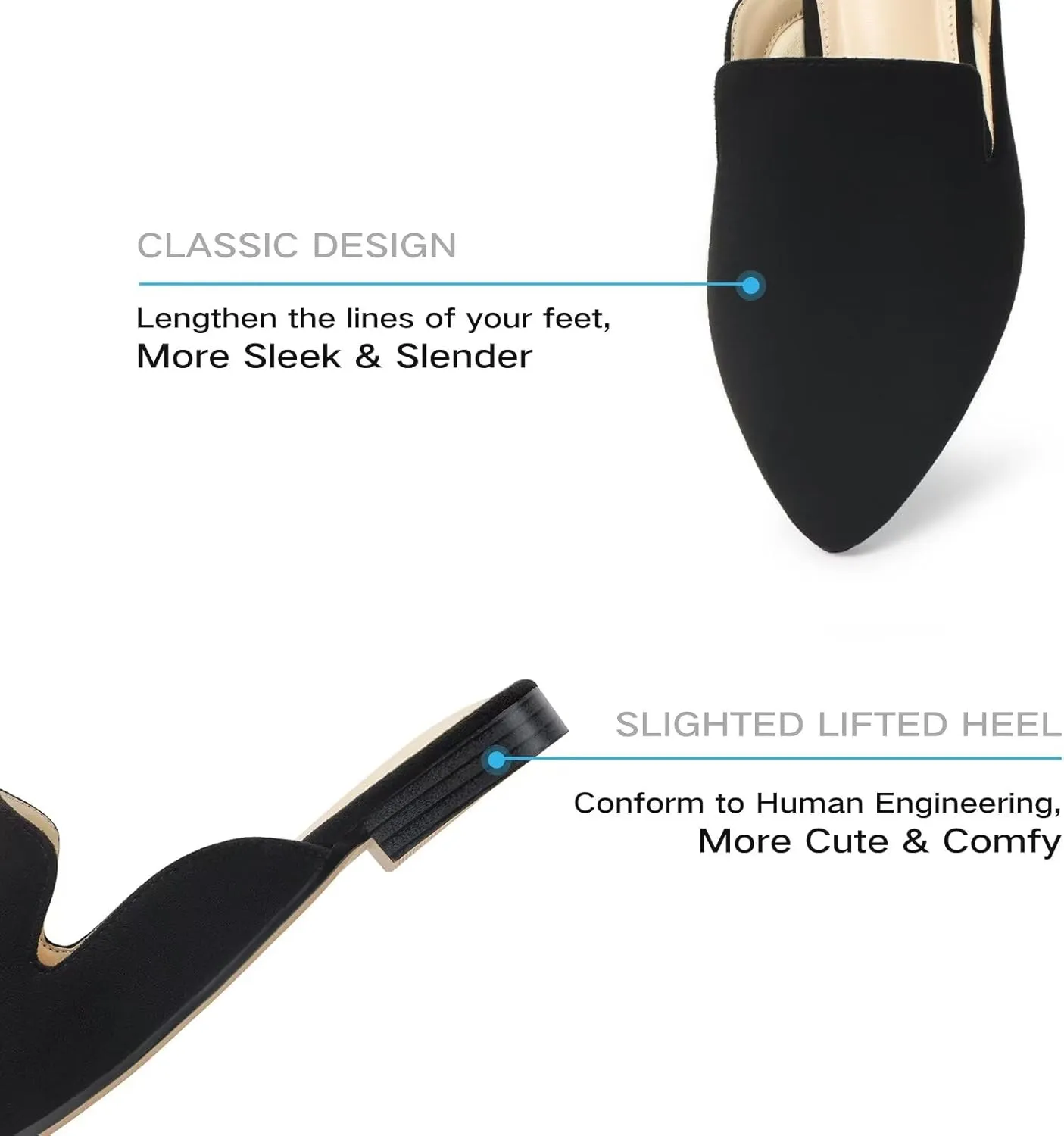 MUSSHOE Mules for Women Flats Comfortable Pointed Toe Women Mules