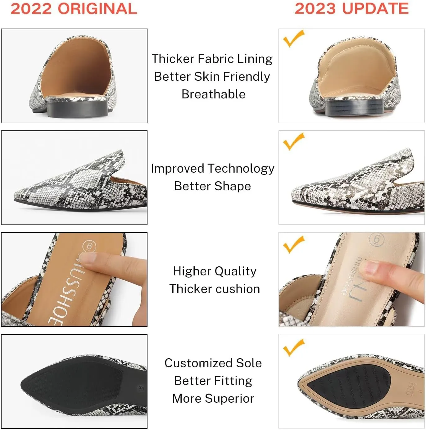 MUSSHOE Mules for Women Flats Comfortable Pointed Toe Women Mules