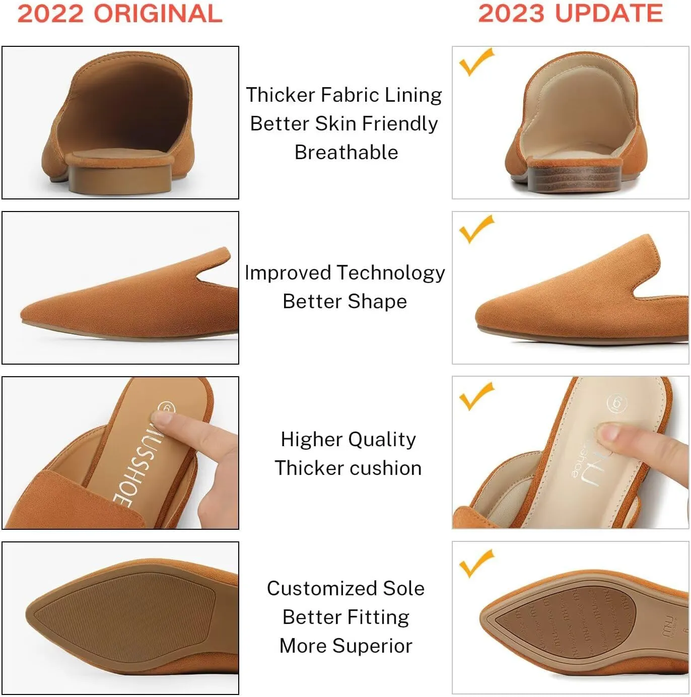 MUSSHOE Mules for Women Flats Comfortable Pointed Toe Women Mules