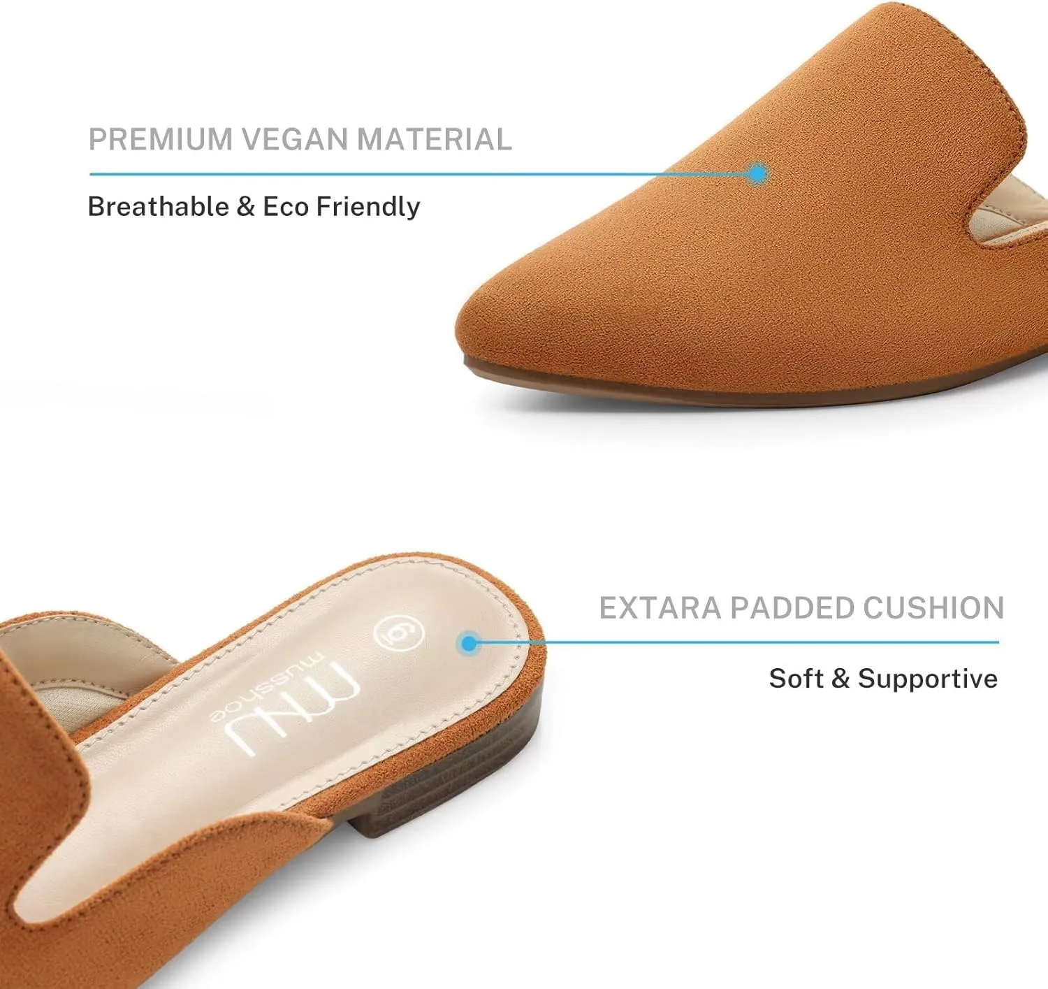 MUSSHOE Mules for Women Flats Comfortable Pointed Toe Women Mules