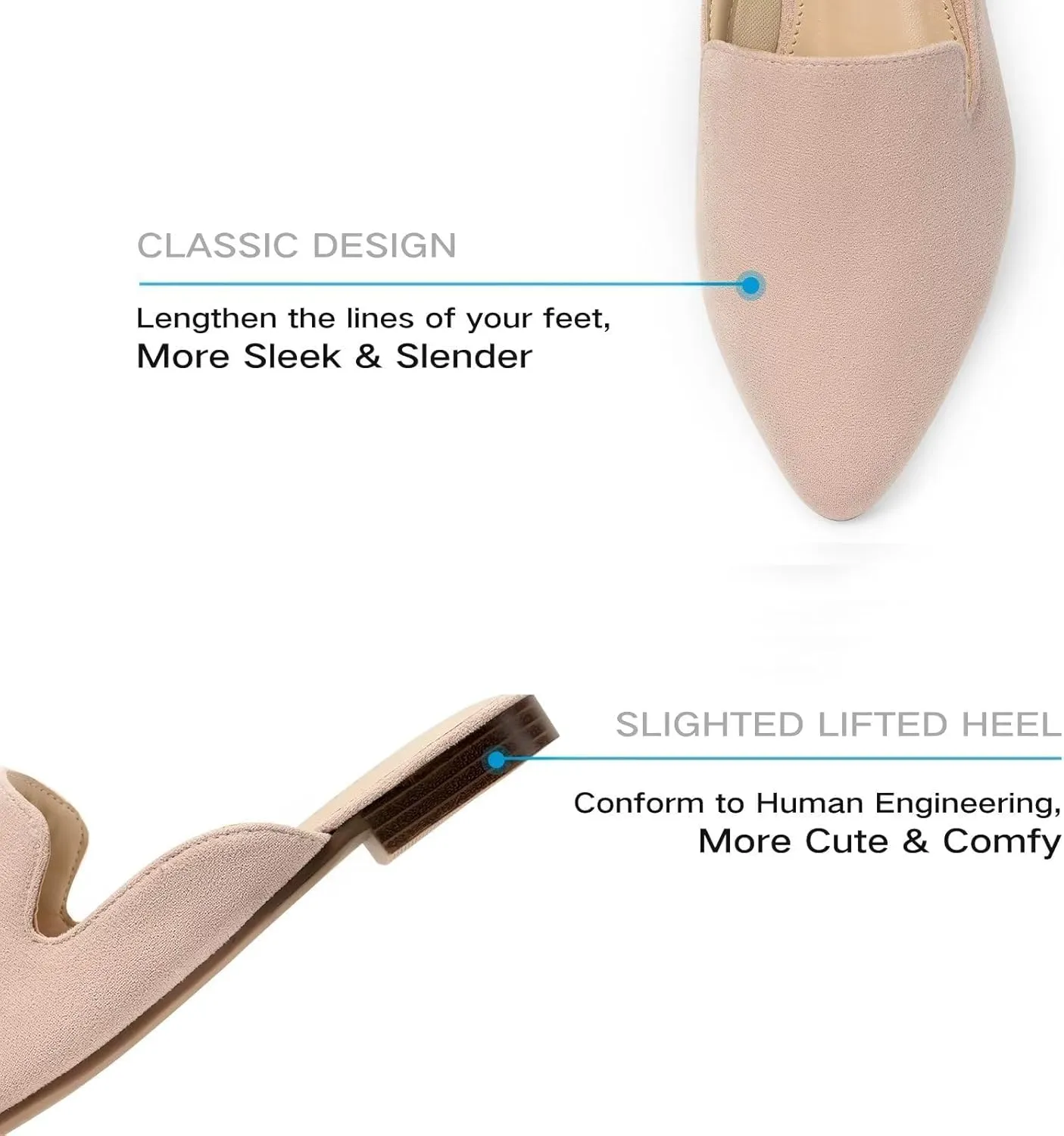 MUSSHOE Mules for Women Flats Comfortable Pointed Toe Women Mules