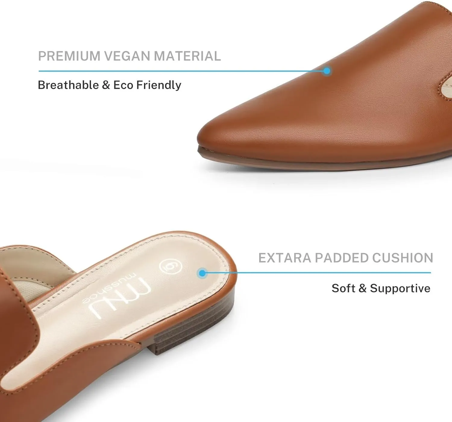 MUSSHOE Mules for Women Flats Comfortable Pointed Toe Women Mules