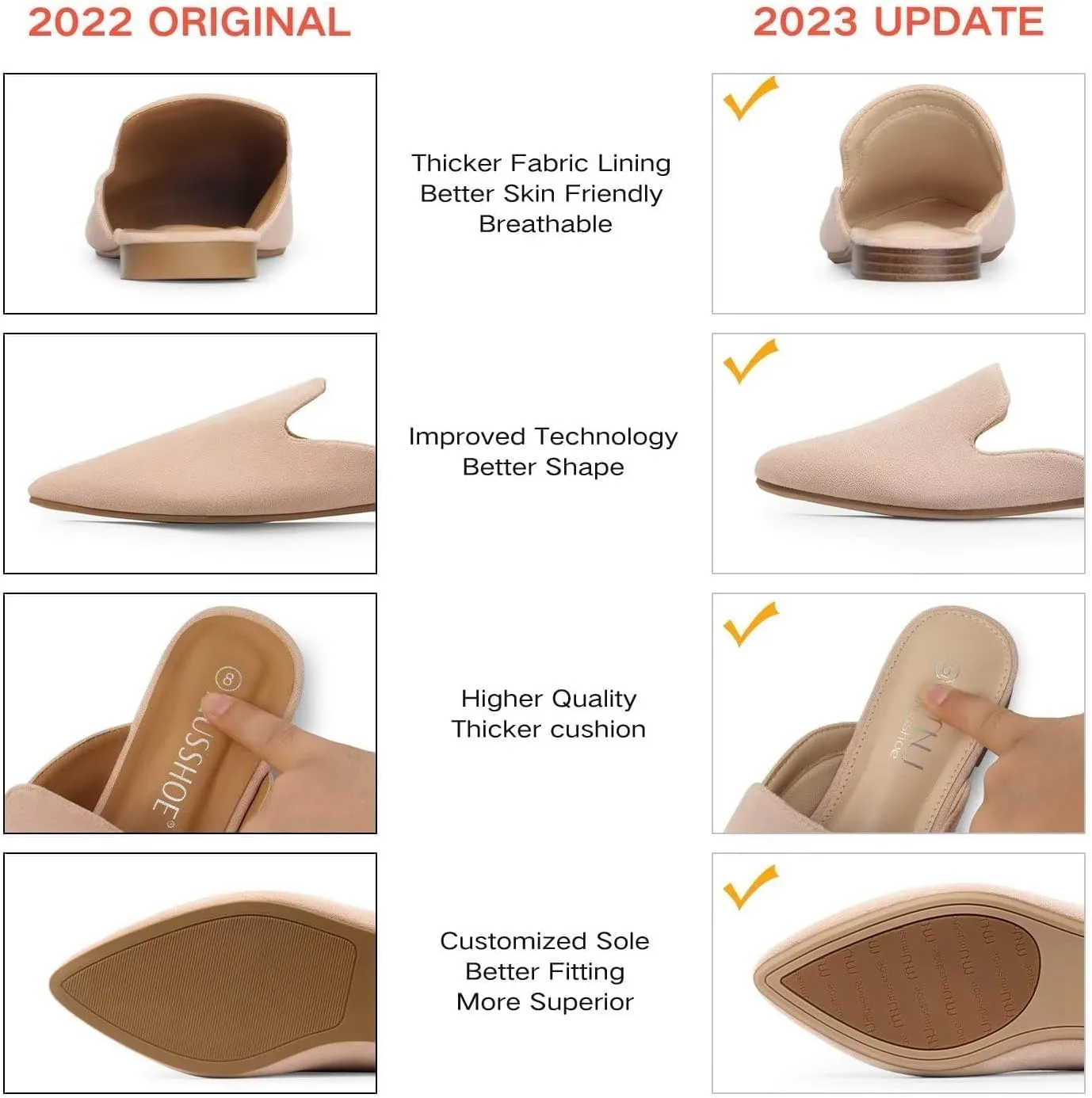 MUSSHOE Mules for Women Flats Comfortable Pointed Toe Women Mules