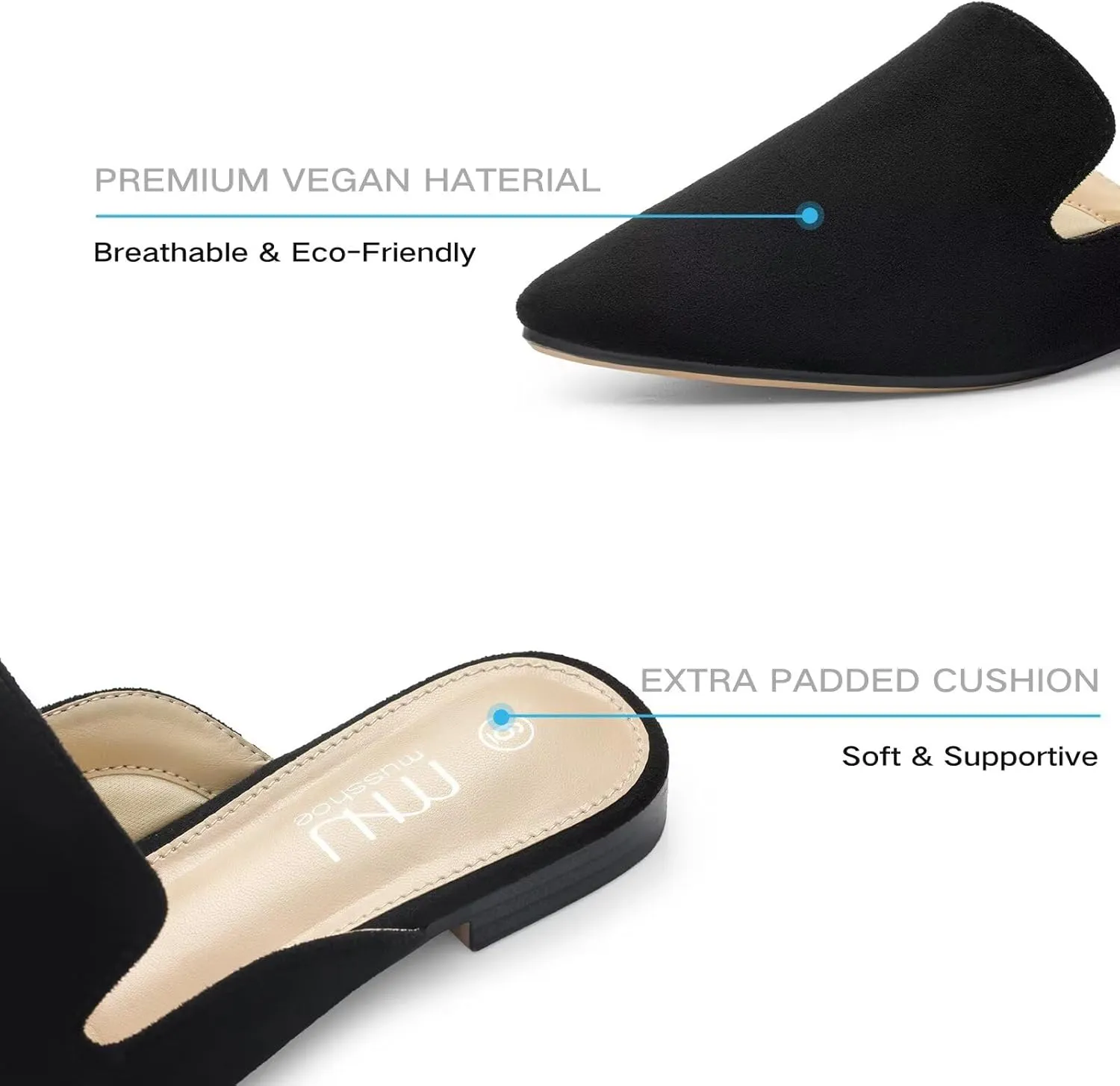 MUSSHOE Mules for Women Flats Comfortable Pointed Toe Women Mules