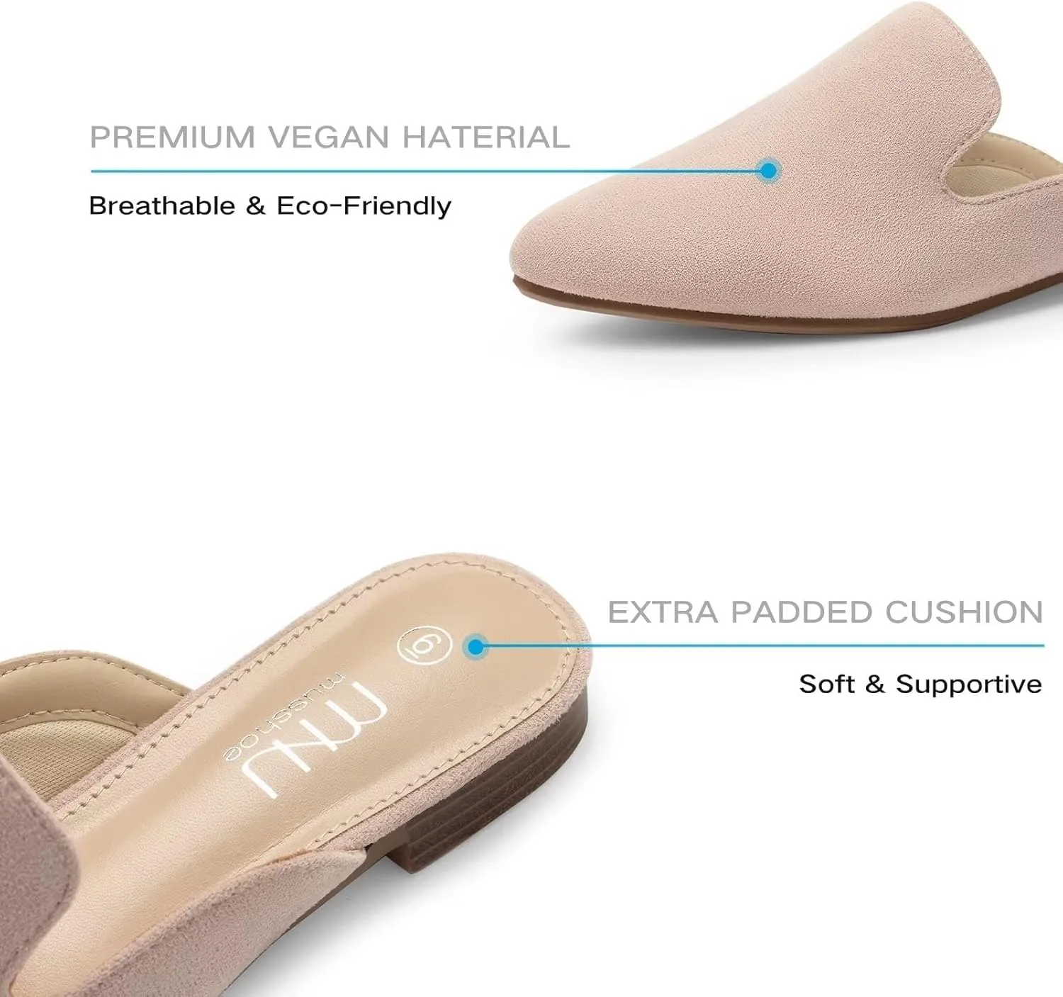 MUSSHOE Mules for Women Flats Comfortable Pointed Toe Women Mules