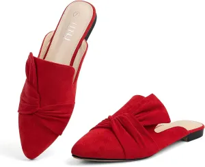 MUSSHOE Women Mules Slip On Comfortable Pointed Toe Mules for Women Flats with Knot