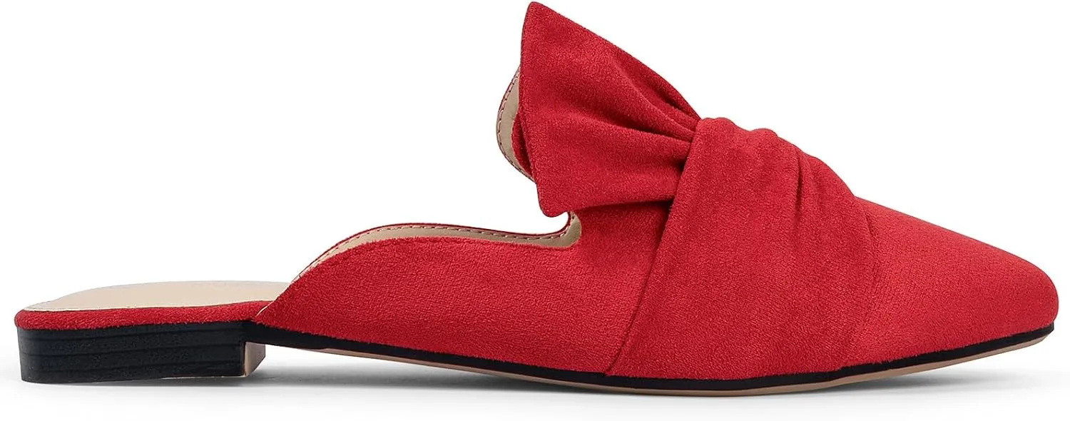 MUSSHOE Women Mules Slip On Comfortable Pointed Toe Mules for Women Flats with Knot