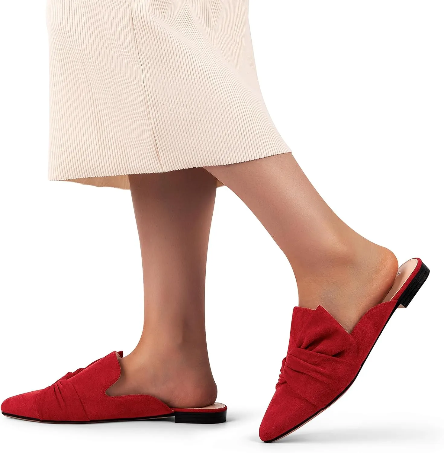 MUSSHOE Women Mules Slip On Comfortable Pointed Toe Mules for Women Flats with Knot