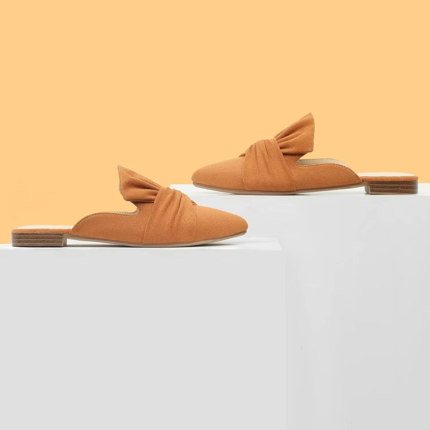 MUSSHOE Women Mules Slip On Comfortable Pointed Toe Mules for Women Flats with Knot