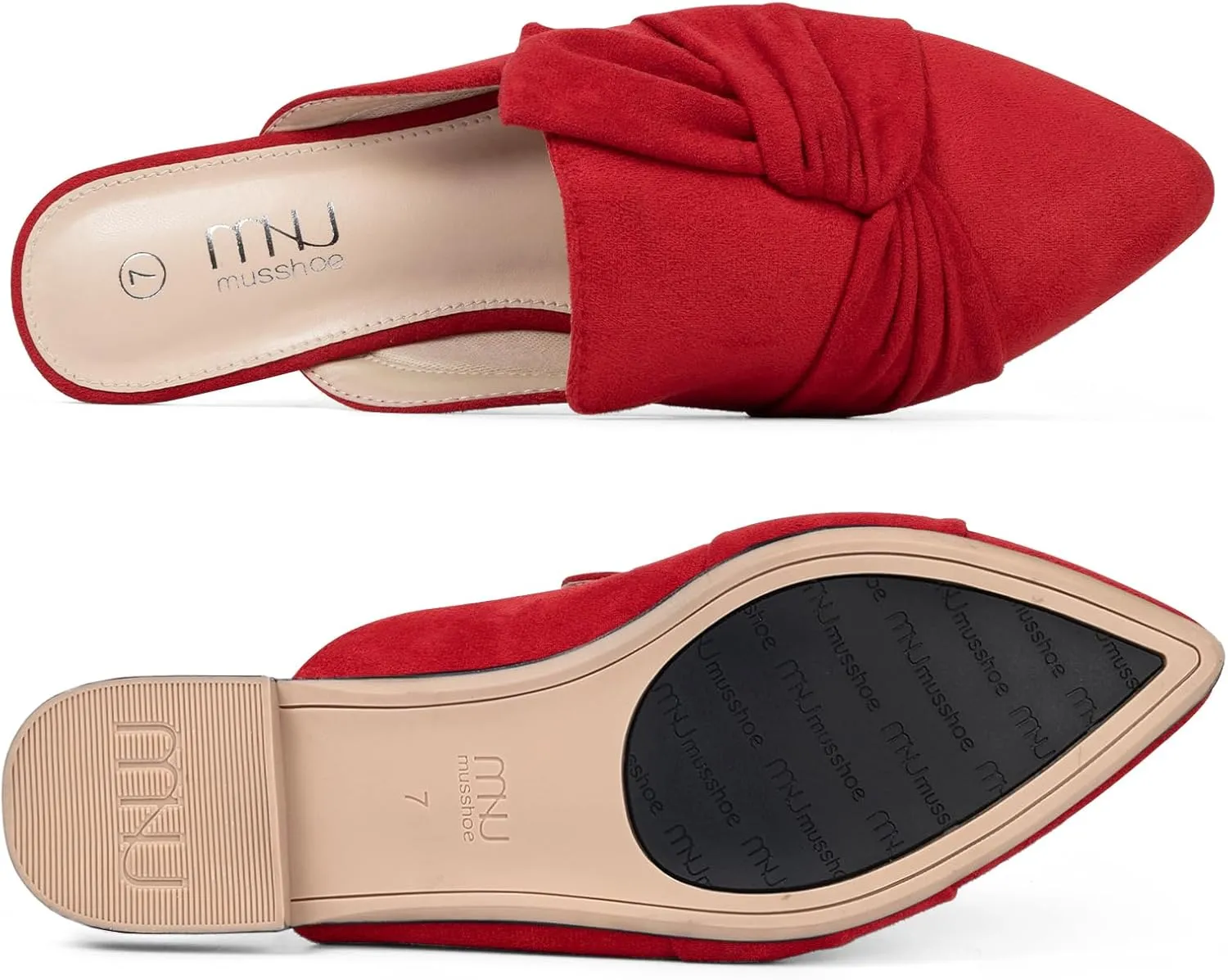 MUSSHOE Women Mules Slip On Comfortable Pointed Toe Mules for Women Flats with Knot