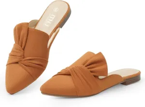 MUSSHOE Women Mules Slip On Comfortable Pointed Toe Mules for Women Flats with Knot