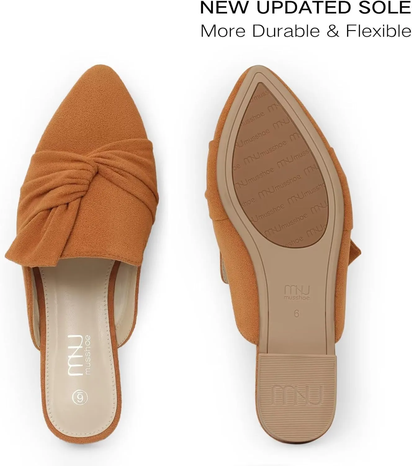 MUSSHOE Women Mules Slip On Comfortable Pointed Toe Mules for Women Flats with Knot