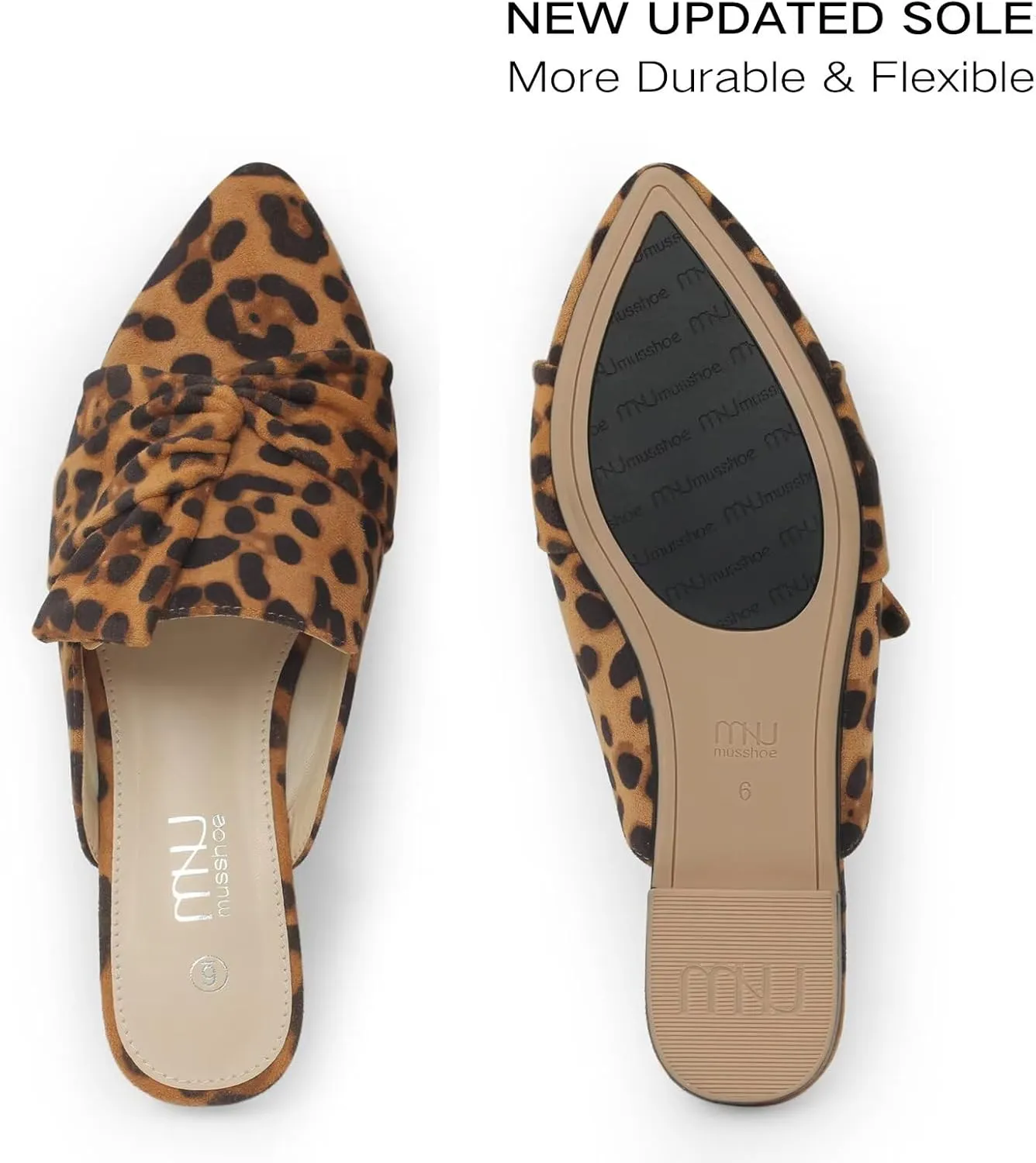 MUSSHOE Women Mules Slip On Comfortable Pointed Toe Mules for Women Flats with Knot