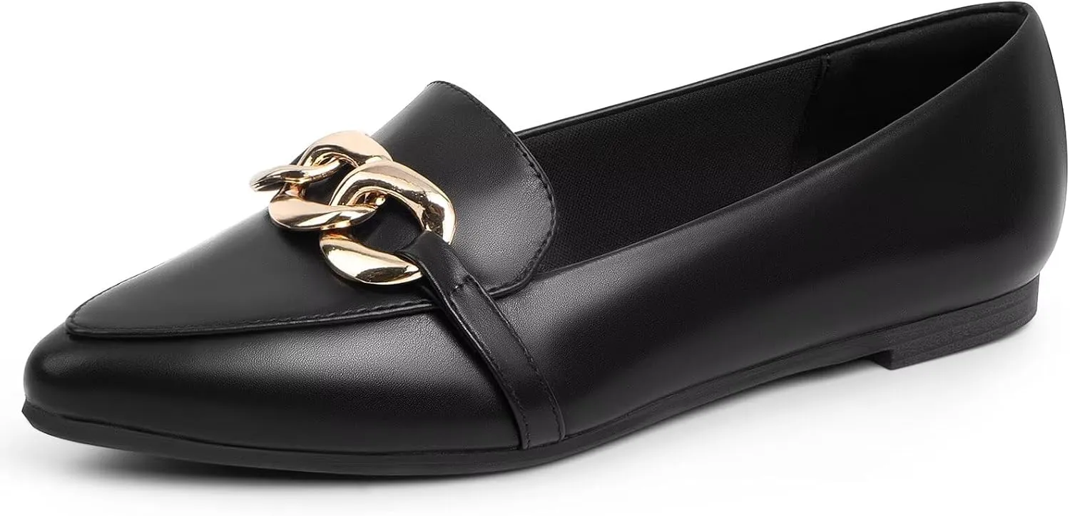 MUSSHOE Women's Loafers Comfortable Fashion Chain Flats Shoes for Women