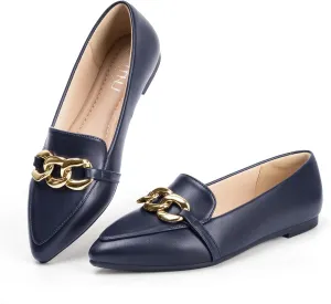 MUSSHOE Women's Loafers Comfortable Fashion Chain Flats Shoes for Women