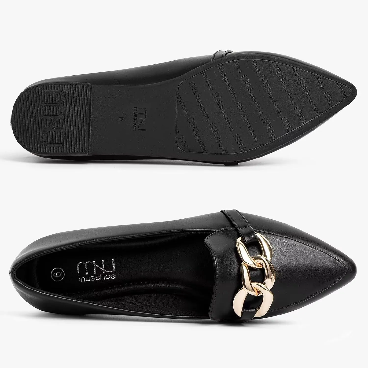 MUSSHOE Women's Loafers Comfortable Fashion Chain Flats Shoes for Women