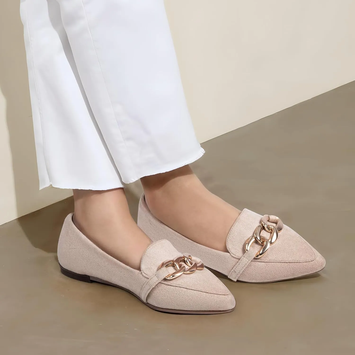 MUSSHOE Women's Loafers Comfortable Fashion Chain Flats Shoes for Women