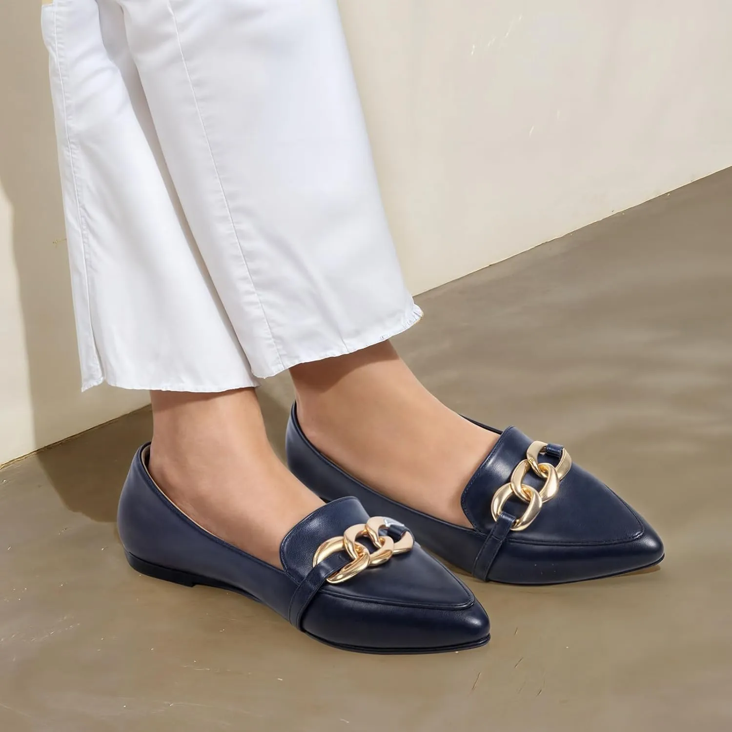 MUSSHOE Women's Loafers Comfortable Fashion Chain Flats Shoes for Women