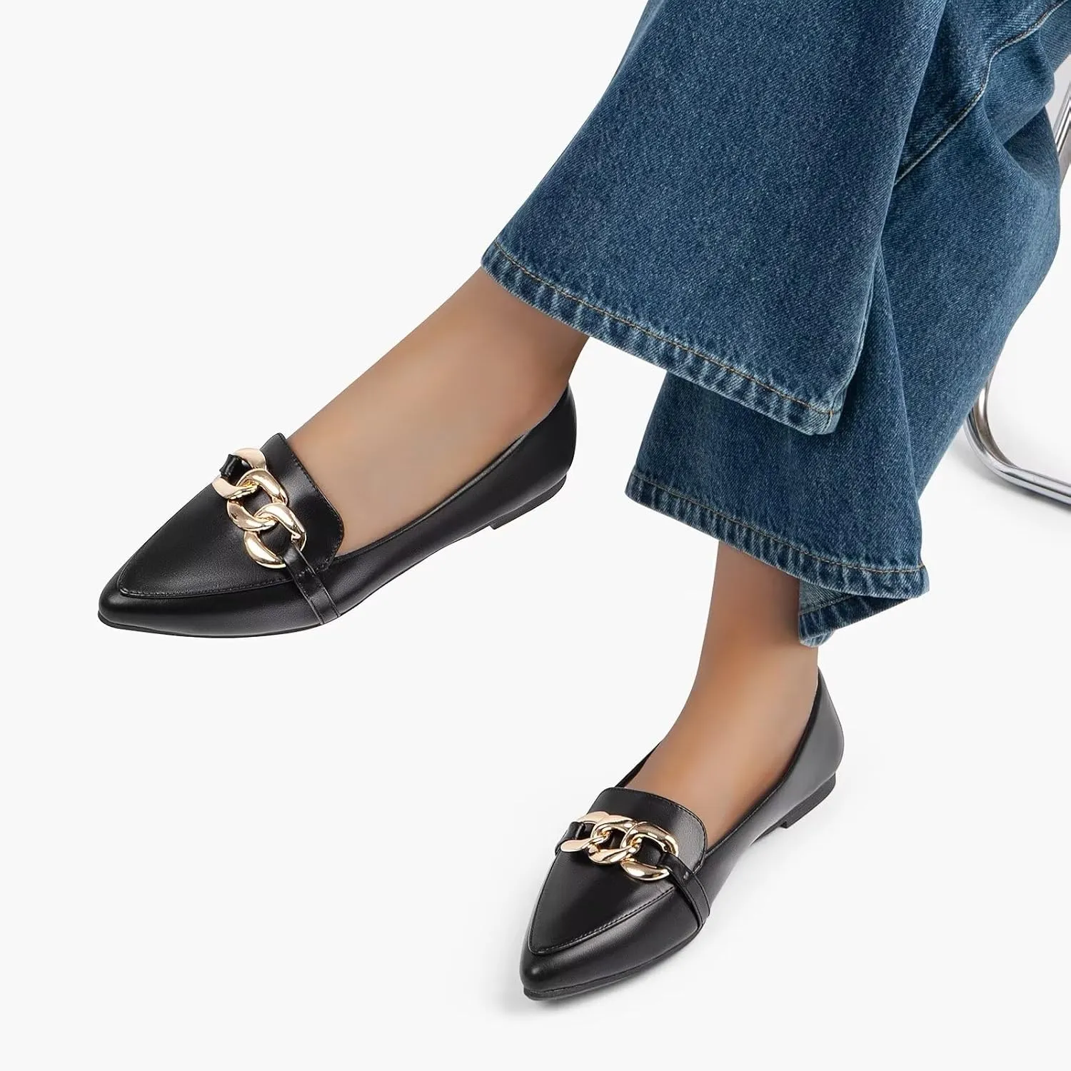 MUSSHOE Women's Loafers Comfortable Fashion Chain Flats Shoes for Women