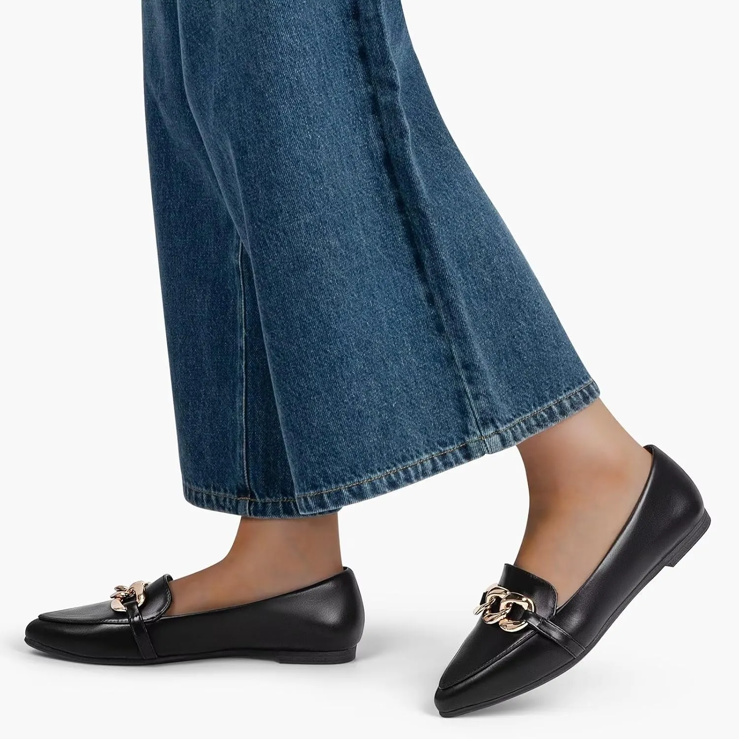 MUSSHOE Women's Loafers Comfortable Fashion Chain Flats Shoes for Women