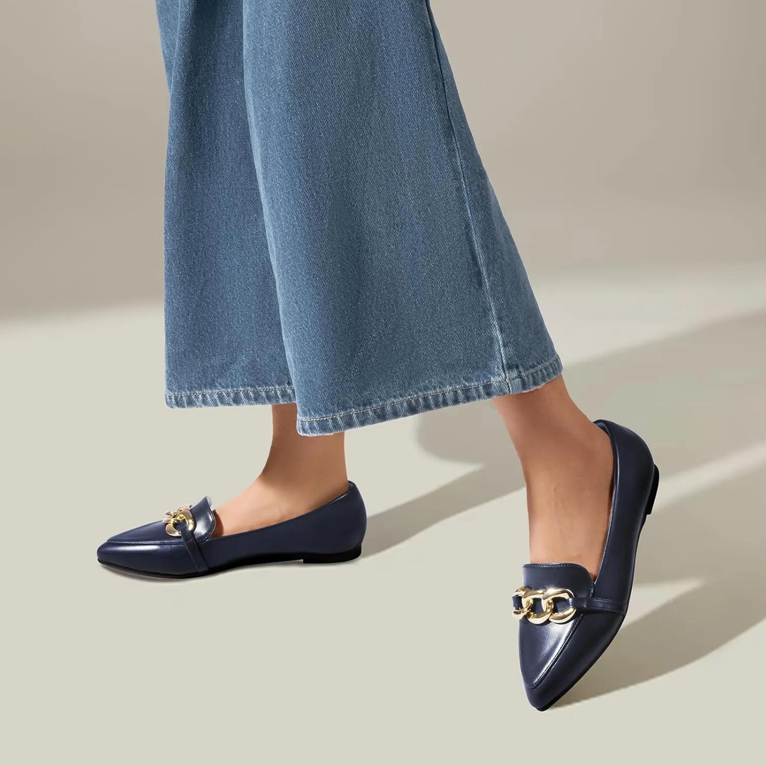MUSSHOE Women's Loafers Comfortable Fashion Chain Flats Shoes for Women